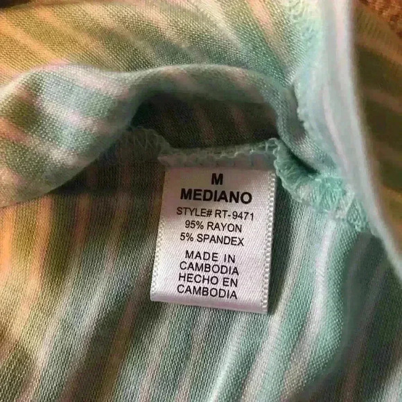 Zenana Mint‎ Green/White Short Sleeve Striped V-neck Tee Medium - Picture 4 of 6